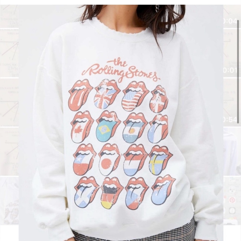 Urban Outfitters Rolling Stones White and Red Crew Neck Sweatshirt. Size L. NWOT